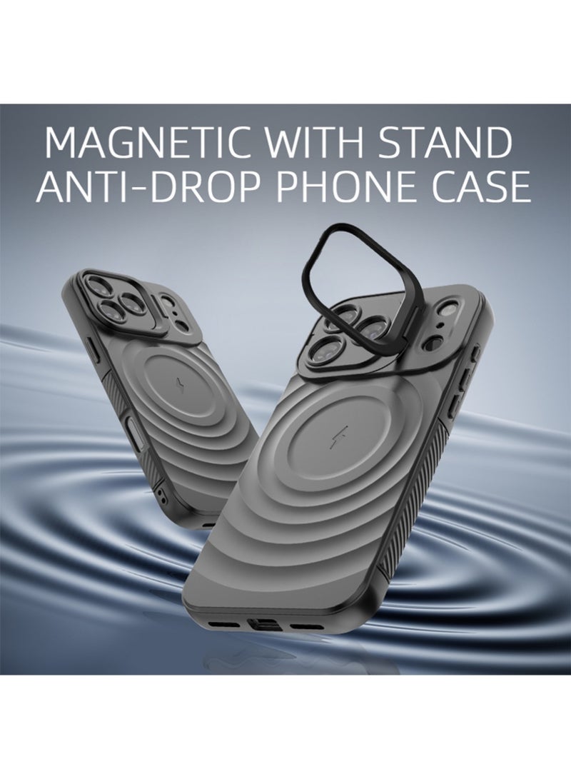 X-level for iPhone 17 Pro Case, Soft TPU Textured Anti-Slip Edge Grade Protective Cover [Compatible with MagSafe], Built-in Scratch-Resistant Back Case Cover Stand Phone Case Black - Image 2