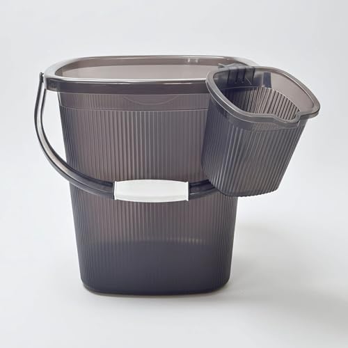 GALOOF Strong Plastic Bucket Mug Bathroom Set of 2 for Kitchen & Bathroom | Solid Color Striped Pattern Balti with Mug (Transparent Grey, 25 Liter Bucket + 1.5 Liter Mug) - Image 2