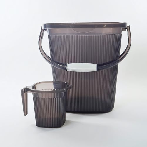 GALOOF Strong Plastic Bucket Mug Bathroom Set of 2 for Kitchen & Bathroom | Solid Color Striped Pattern Balti with Mug (Transparent Grey, 25 Liter Bucket + 1.5 Liter Mug) - Image 5