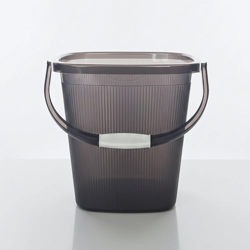 GALOOF Strong Plastic Bucket Mug Bathroom Set of 2 for Kitchen & Bathroom | Solid Color Striped Pattern Balti with Mug (Transparent Grey, 25 Liter Bucket + 1.5 Liter Mug) - Image 3