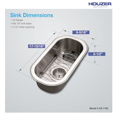Houzer Club Stainless Steel Kitchen Bar & Prep Sink: 10 Inch Undermount Compact Oval Sink with Strainer & Bottom Grid, Durable & Versatile, Essential for Home & Apartment: CS-1105-C - Image 5