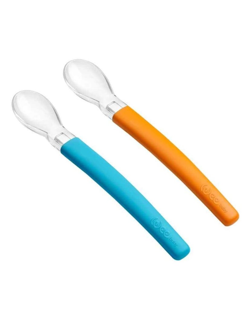 Wee Baby's Baby Spoon Set, BPA Free Spoon for 6 Months+ Kids, Silicone Baby Spoons for Safe Feeding (Set of 2 Pink and Blue)