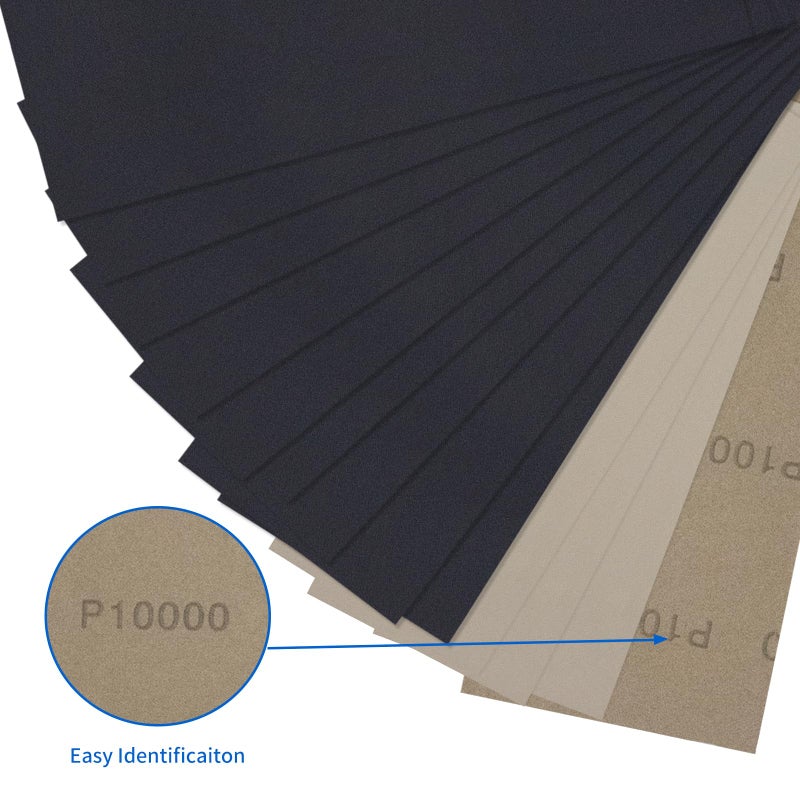 SenmaiTools Ultra Sandpaper Set, 400-3000/5000/7000/10000/20000 grit Sandpaper, Wet Dry Sand Paper 9 x 3.6 Inch for Wood Furniture Finishing, Metal Sanding and Automotive Polishing, 33Sheets - Image 4