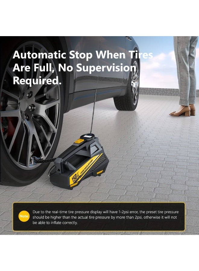NIBEMINENT Digital Tire Inflator with LED Light - Portable Air Compressor Pump for Cars, Motorcycles & Bicycles & Toys, 150 PSI, DC 12V,Auto Shut-Off,No Battery Needed, High-Pressure Inflator - Image 4
