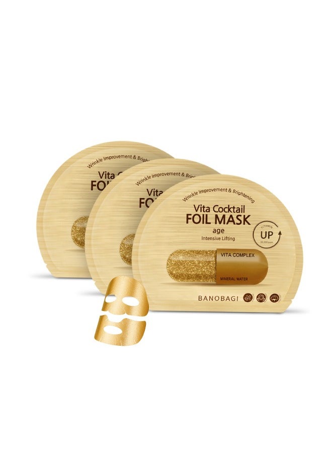 Banobagi Vita Cocktail Foil Mask Age Dual Function Face Mask Skincare Korean Sheet Mask Brightening & Anti-Wrinkle Boosts Elasticity & Firmness Pack of 3  - Image 1