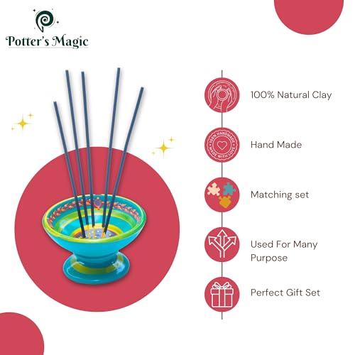 Potter's Magic Potter’s Magic Handcrafted Terracotta Agarbatti Stand & Sambrani Holder | Rustic Clay Incense Stick Holder for Pooja Room, Home Fragrance & Festive Decor | Ideal Gift for Diwali & Housewarming | Green - Image 2