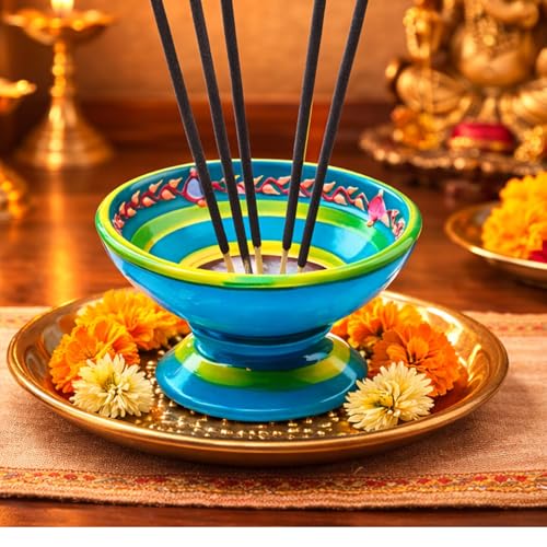 Potter's Magic Potter’s Magic Handcrafted Terracotta Agarbatti Stand & Sambrani Holder | Rustic Clay Incense Stick Holder for Pooja Room, Home Fragrance & Festive Decor | Ideal Gift for Diwali & Housewarming | Green - Image 1