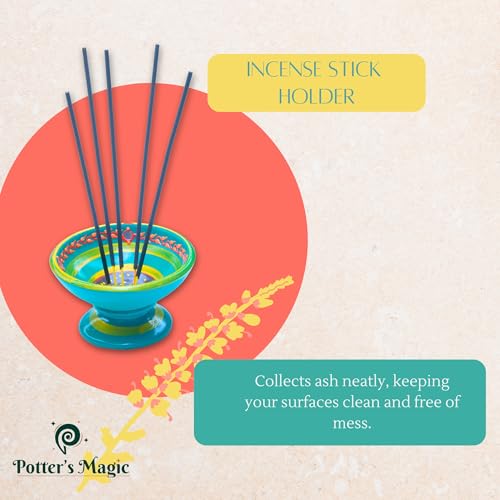 Potter's Magic Potter’s Magic Handcrafted Terracotta Agarbatti Stand & Sambrani Holder | Rustic Clay Incense Stick Holder for Pooja Room, Home Fragrance & Festive Decor | Ideal Gift for Diwali & Housewarming | Green - Image 3