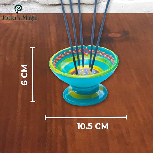 Potter's Magic Potter’s Magic Handcrafted Terracotta Agarbatti Stand & Sambrani Holder | Rustic Clay Incense Stick Holder for Pooja Room, Home Fragrance & Festive Decor | Ideal Gift for Diwali & Housewarming | Green - Image 5