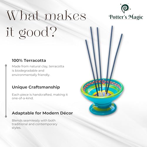Potter's Magic Potter’s Magic Handcrafted Terracotta Agarbatti Stand & Sambrani Holder | Rustic Clay Incense Stick Holder for Pooja Room, Home Fragrance & Festive Decor | Ideal Gift for Diwali & Housewarming | Green - Image 4