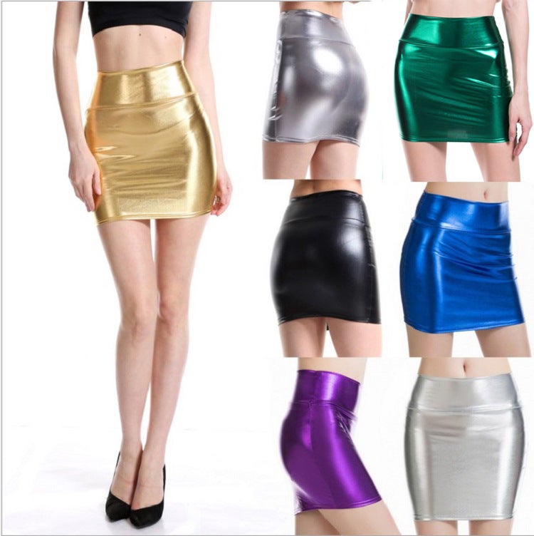 Explosions Fashion All-Match Performance Suit Pu Hip Skirt Bronzing Solid Color Women'S Short Skirt One-Step Skirt - Image 2