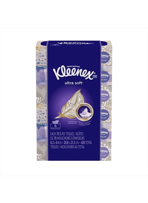 Ultra Soft & Strong Facial Tissues,70 Count 8.2 x 8.4in pack of 6