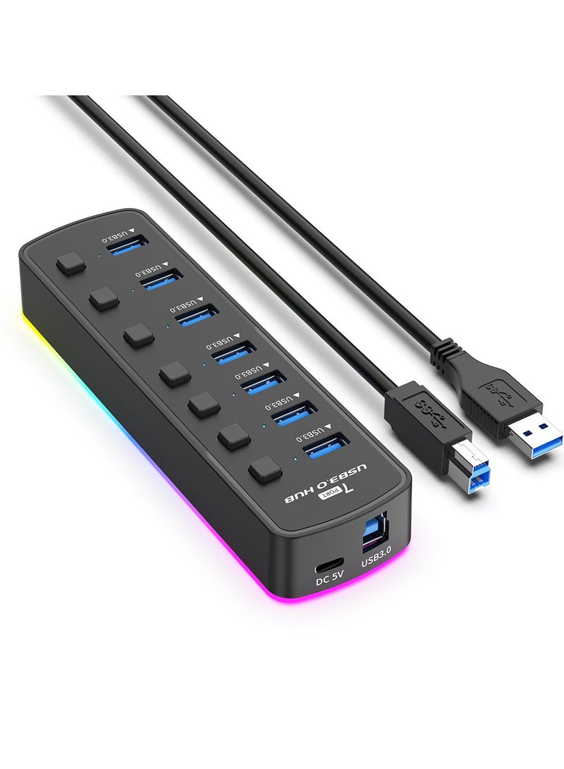 NFS 7-in-1 USB Hub with RGB Lighting & Individual Switch Control - Image 1