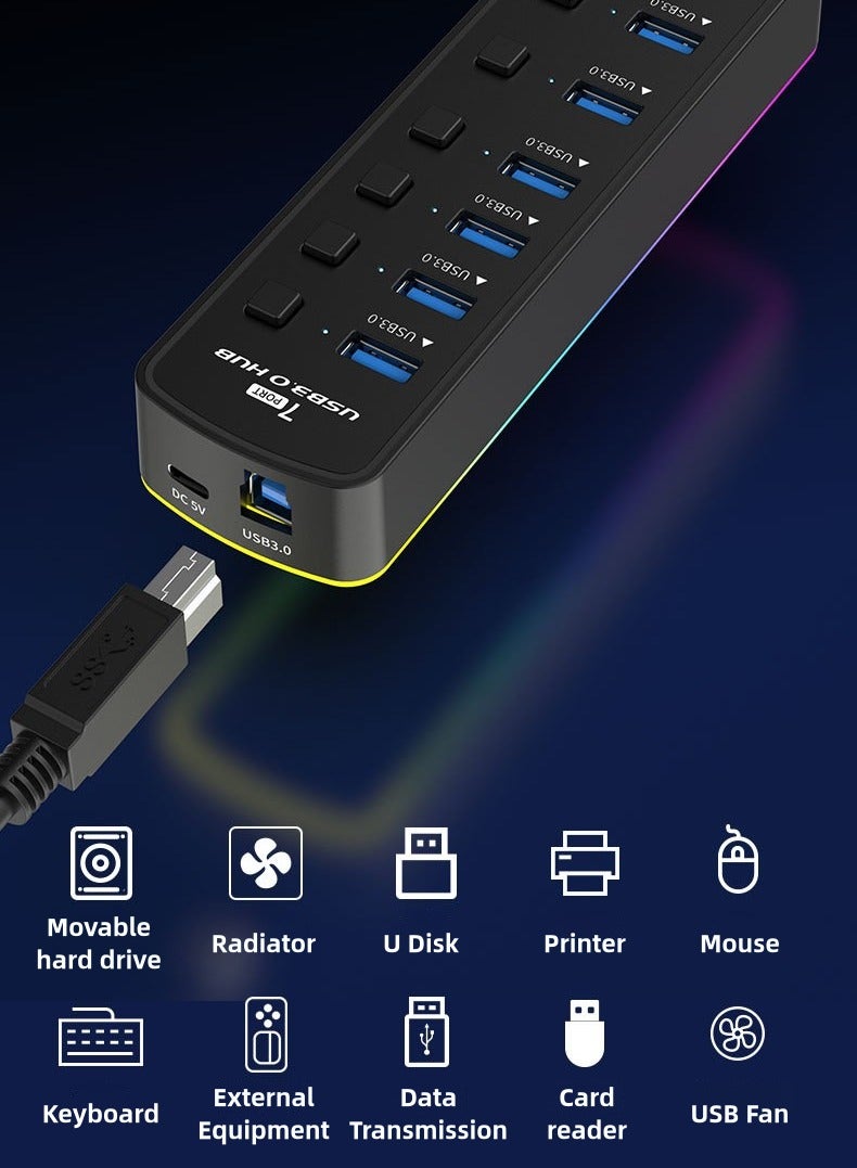 NFS 7-in-1 USB Hub with RGB Lighting & Individual Switch Control - Image 3