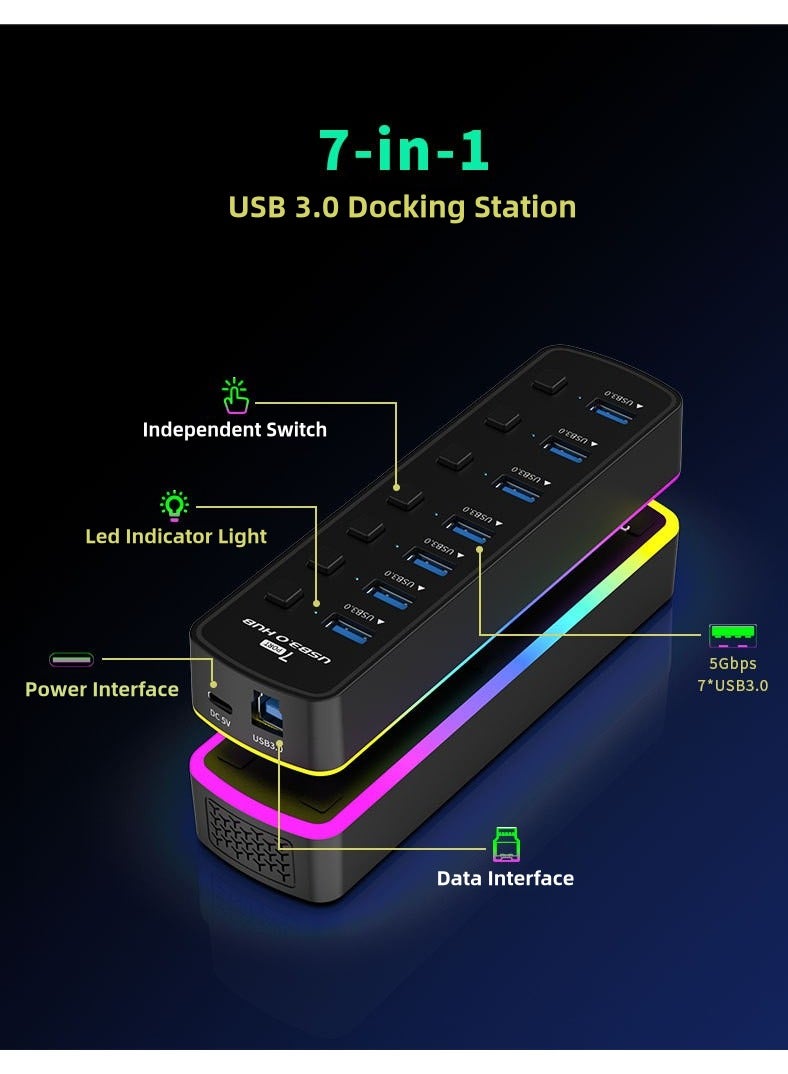 NFS 7-in-1 USB Hub with RGB Lighting & Individual Switch Control - Image 4