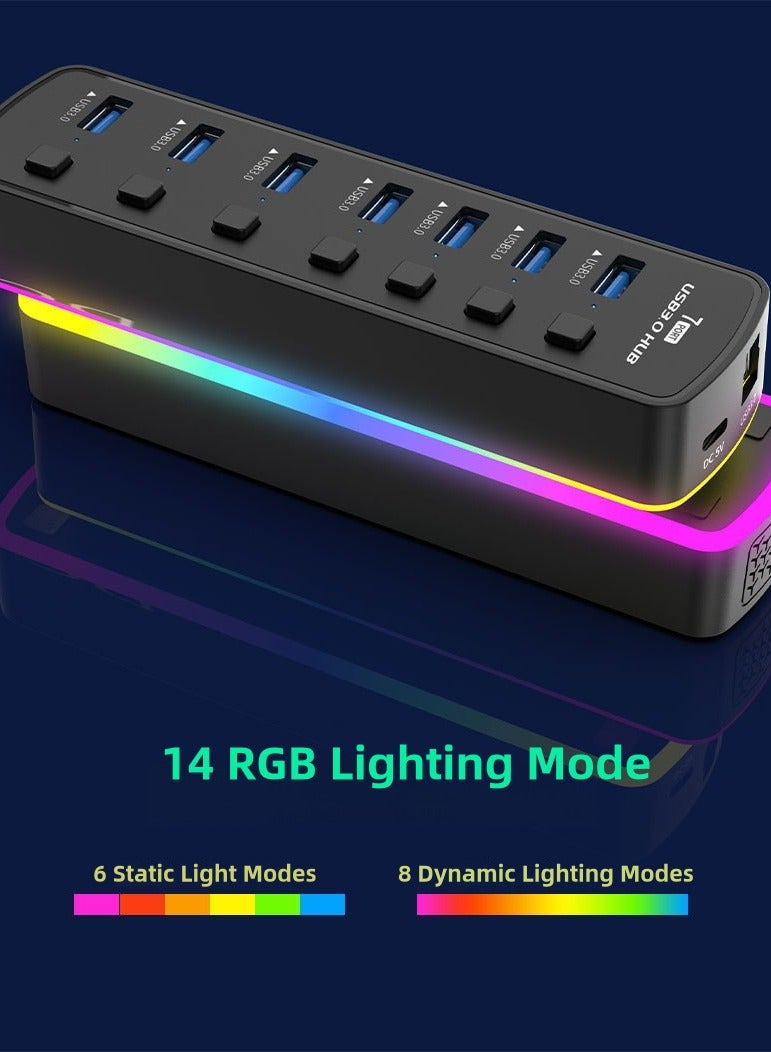 NFS 7-in-1 USB Hub with RGB Lighting & Individual Switch Control - Image 5