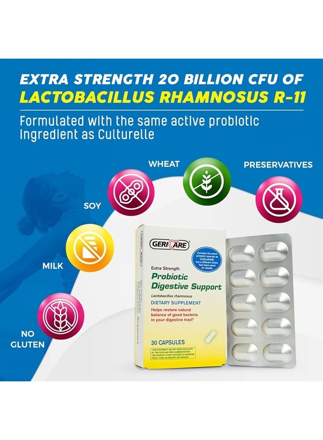 GeriCare Probiotic Digestive Support | Extra Strength 20 Billion CFU Lactobacillus Rhamnosus R-11 Daily Probiotic | Keeps Your Digestive System Balanced | 30 Capsules - Image 2