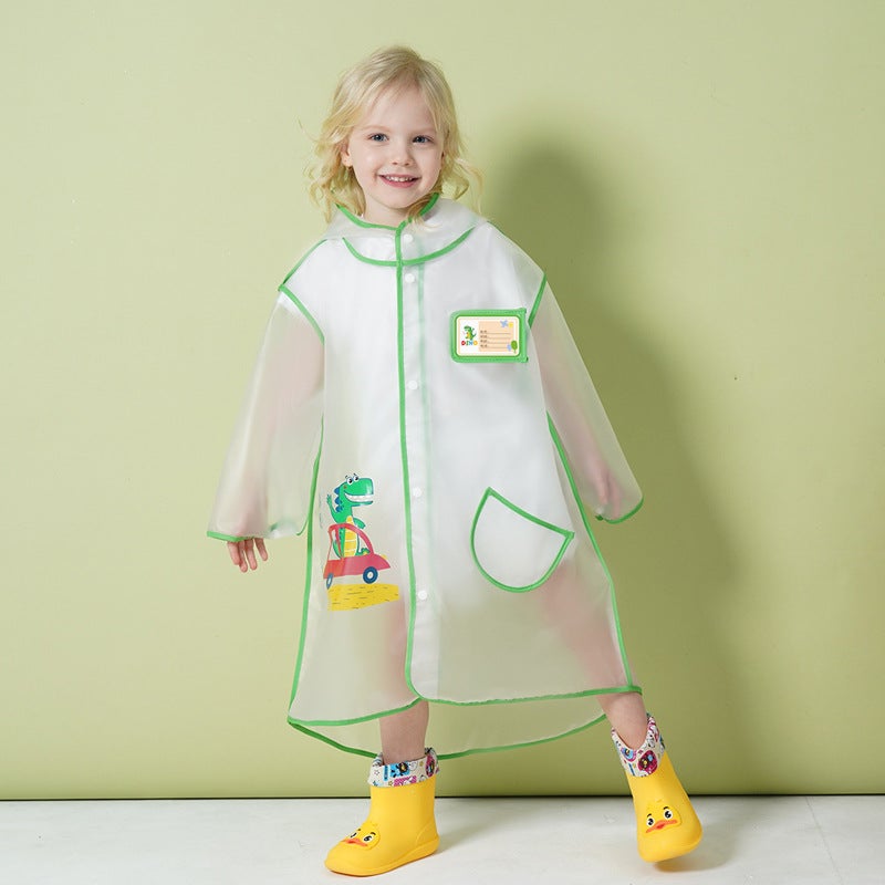 Little Dinosaur Children Raincoat Cartoon Kindergarten Baby Children Primary School Students Transparent Raincoat Boys And Girls - Image 2