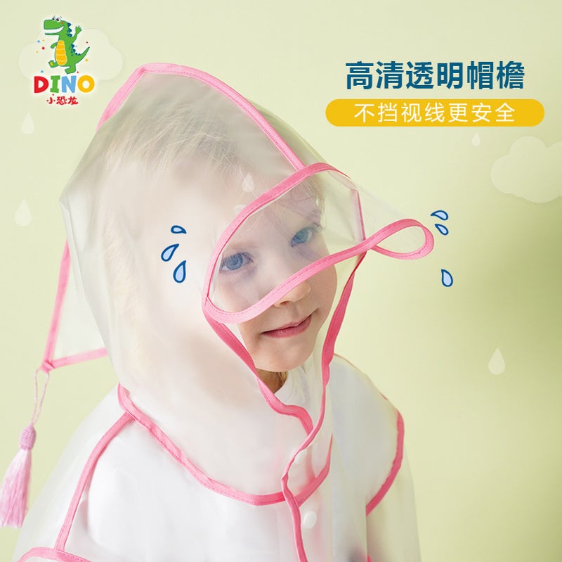 Little Dinosaur Children Raincoat Cartoon Kindergarten Baby Children Primary School Students Transparent Raincoat Boys And Girls - Image 4