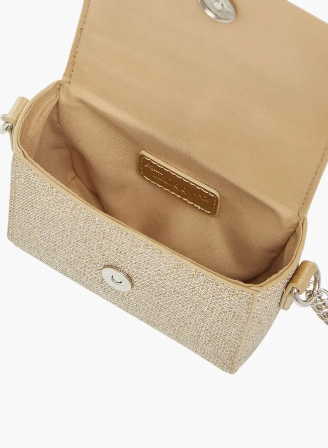 Little Missy Girls Bow Accent Crossbody Bag with Chain Strap and Button Closure