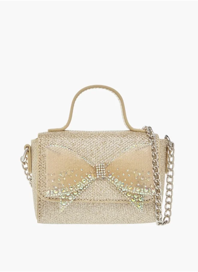Little Missy Girls Bow Accent Crossbody Bag with Chain Strap and Button Closure