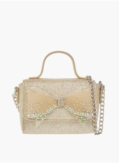 Little Missy Girls Bow Accent Crossbody Bag with Chain Strap and Button Closure  - Image 1