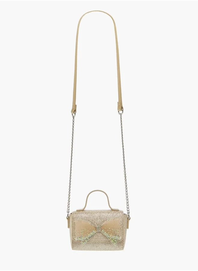 Little Missy Girls Bow Accent Crossbody Bag with Chain Strap and Button Closure
