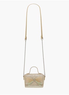Little Missy Girls Bow Accent Crossbody Bag with Chain Strap and Button Closure  - Image 2