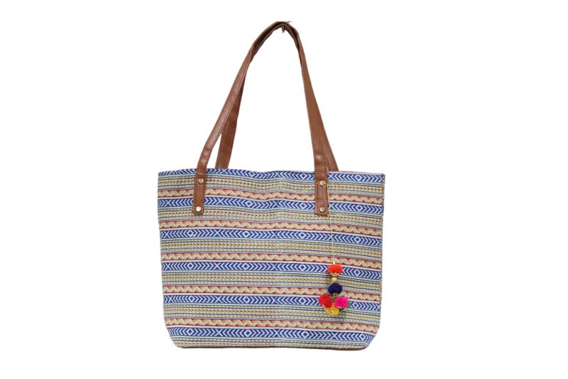 SHIVKARI Womens Girls Traditional Ikkat Tote Handbag with Tassels | Multicolor - Image 1