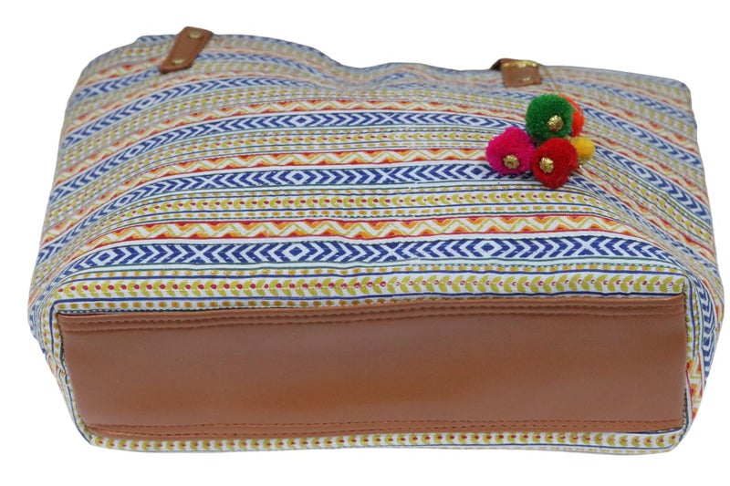SHIVKARI Womens Girls Traditional Ikkat Tote Handbag with Tassels | Multicolor - Image 4