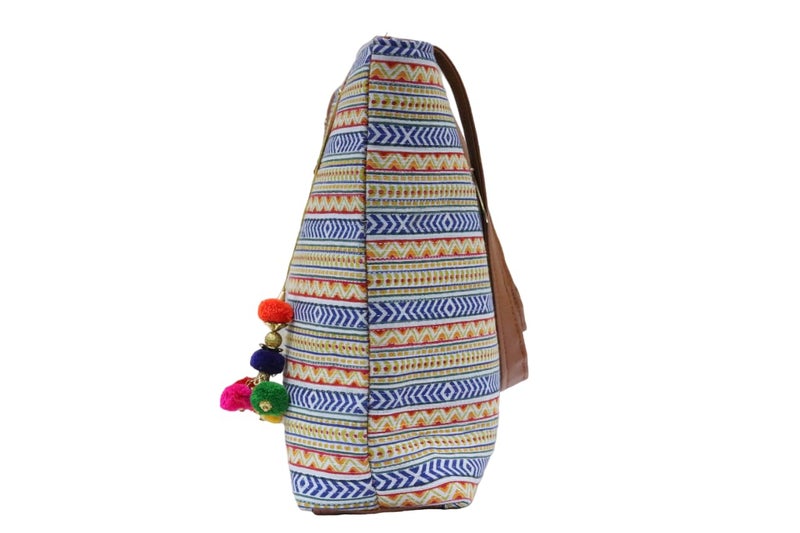 SHIVKARI Womens Girls Traditional Ikkat Tote Handbag with Tassels | Multicolor - Image 3