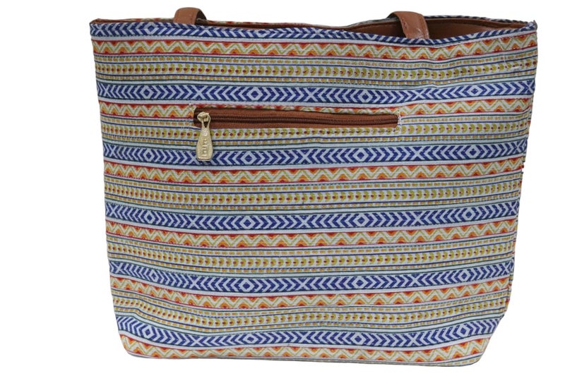 SHIVKARI Womens Girls Traditional Ikkat Tote Handbag with Tassels | Multicolor - Image 2