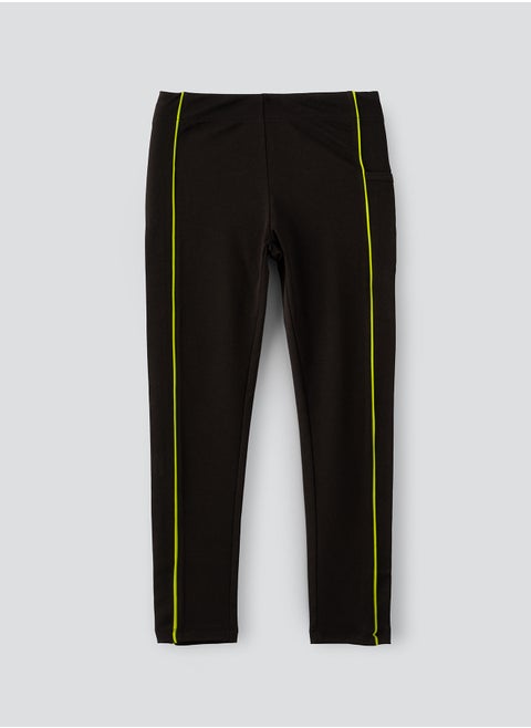 Knit legging with aop panel at bottom