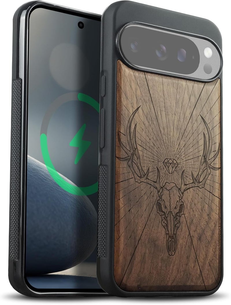 Anti slip Carveit Magnetic Wooden Case for Google Pixel 10 / Pixel 10 Pro Case, Wood Artisan Engraved & Soft TPU Shockproof Cover, Compatible with MagSafe Wireless Chargers (Stag Skull Diamond) Walnut Global trendy simple build Global flexible assemble picks Easy assemble alternatives Trendy economical quality All environment compatible Multi-source stock guarantee Repeated use friendly design Hanging space save Precision polished solid material Trendy versatile build Varied dimensions Carefully selected solid material Dust tight seal Assorted trendy color picks Global assemble options Global assorted color picks Worldwide popular practical build Pop-area nearby warehouse Multi-market varied design options Wide use selected material Carefully selected material Affordable purchase options Processed natural substance Diverse use resistant crafted quality - Image 1