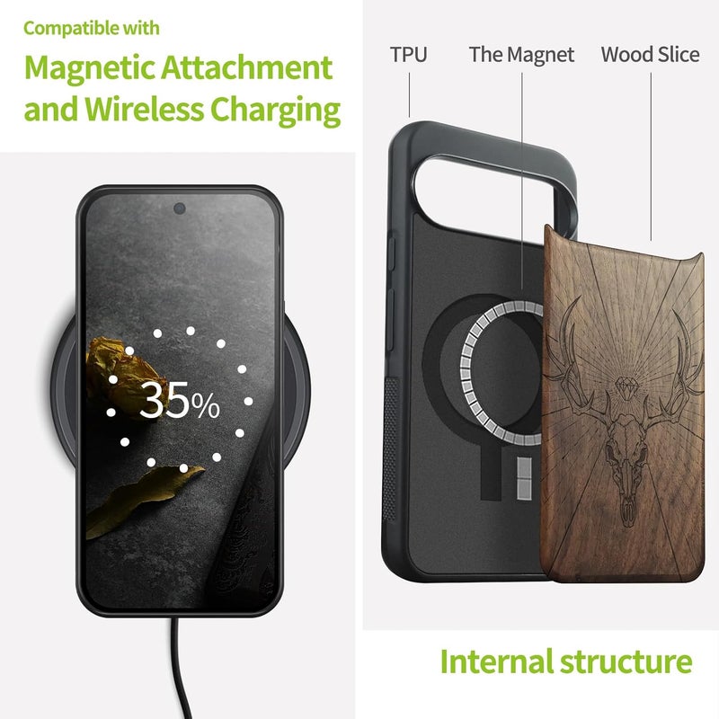 Anti slip Carveit Magnetic Wooden Case for Google Pixel 10 / Pixel 10 Pro Case, Wood Artisan Engraved & Soft TPU Shockproof Cover, Compatible with MagSafe Wireless Chargers (Stag Skull Diamond) Walnut Global trendy simple build Global flexible assemble picks Easy assemble alternatives Trendy economical quality All environment compatible Multi-source stock guarantee Repeated use friendly design Hanging space save Precision polished solid material Trendy versatile build Varied dimensions Carefully selected solid material Dust tight seal Assorted trendy color picks Global assemble options Global assorted color picks Worldwide popular practical build Pop-area nearby warehouse Multi-market varied design options Wide use selected material Carefully selected material Affordable purchase options Processed natural substance Diverse use resistant crafted quality - Image 4