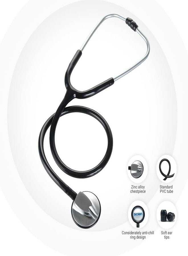 SCIAN Stethoscope for Nurse - Deluxe Single Head Stethoscope for Medical and Clinical Use, Perfect Work for Nurse Doctor Pediatric Infant (Black) - Image 2