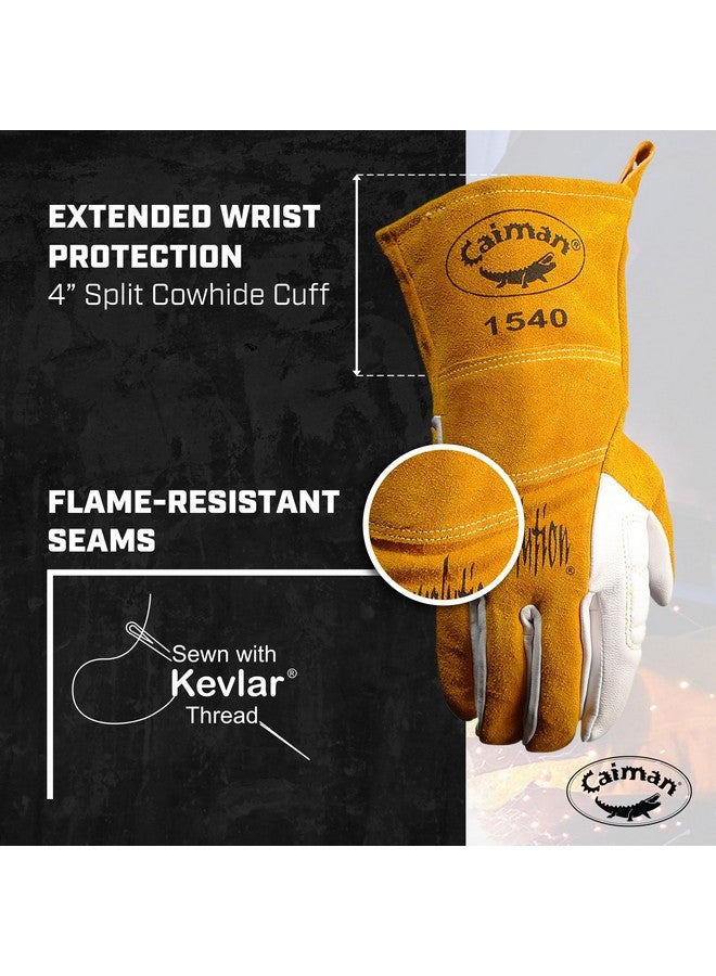 Caiman Caiman Premium Goat Grain TIG/Multi-Task Welding Gloves, Split Cowhide Back, 4-Inch Extended Cuff, White/Gold, X-Large (1540-6)  - Image 4
