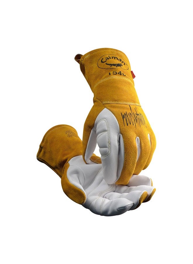 Caiman Caiman Premium Goat Grain TIG/Multi-Task Welding Gloves, Split Cowhide Back, 4-Inch Extended Cuff, White/Gold, X-Large (1540-6)  - Image 1