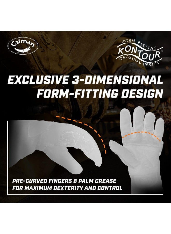 Caiman Caiman Premium Goat Grain TIG/Multi-Task Welding Gloves, Split Cowhide Back, 4-Inch Extended Cuff, White/Gold, X-Large (1540-6)  - Image 3