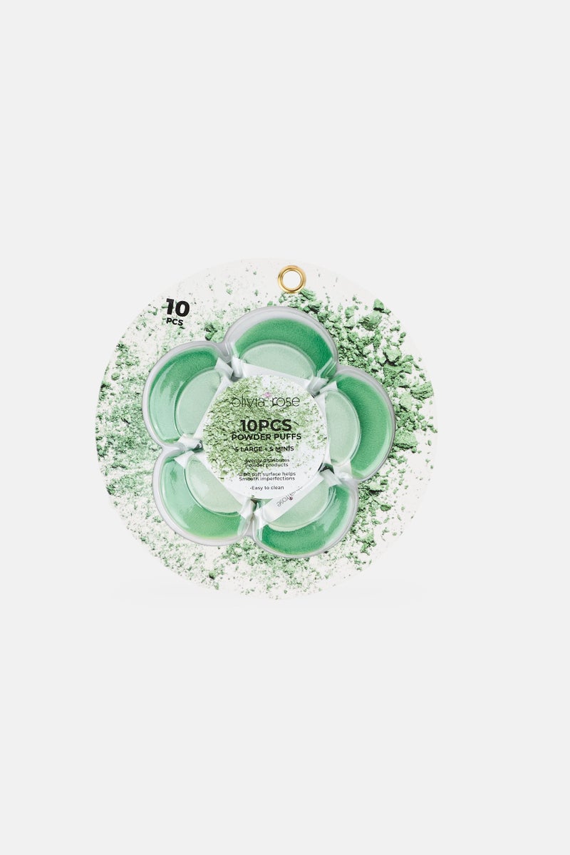 Olivia Rose 10 Pieces Makeup Powder Puffs Set, Green - Image 1