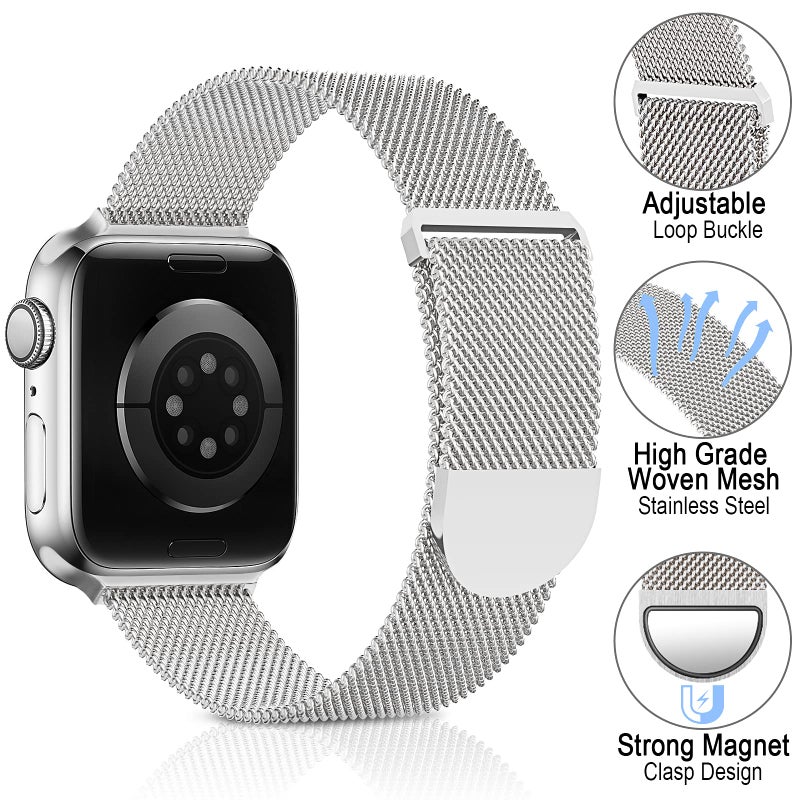 Sunnywoo Milanese Mesh Loop Compatible with Apple Watch Bands 42mm 44mm 45mm 46mm 49mm 38mm 40mm 41mm for Men Women, Stainless Steel Mesh strap for iWatch Series 10 9 8 7 6 SE 5 4 3 2 1 Ultra - Image 2