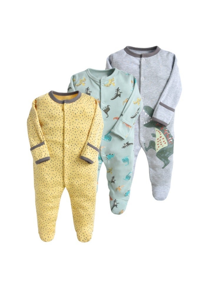 RedMapleTEK Infant and toddler pure cotton one-piece long-sleeved crawling suit 3-piece set - Image 1