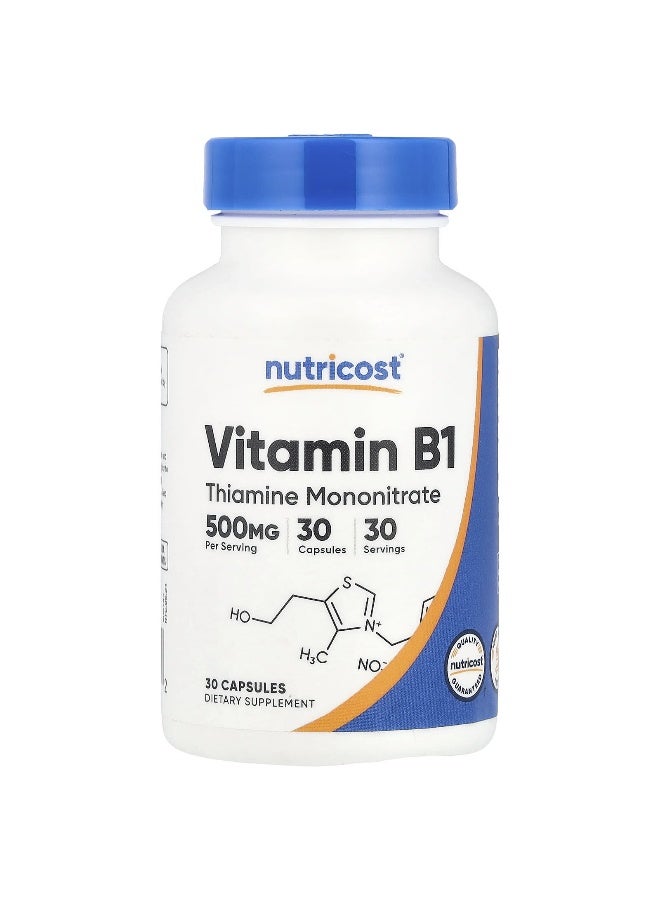 Nutricost, Vitamin B1, 500 mg , 30 Capsules - Image 1