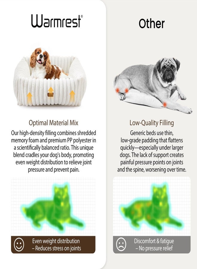Warmrest Washable Dog Bed for Small Medium Dogs - Rectangle Orthopedic Corduroy Fleece Pet Bed with Removable Cover and Nonskid Bottom, Calming Puppy Bed Soft Pet Sofa, Cream(25x21x7inchs) - Image 5