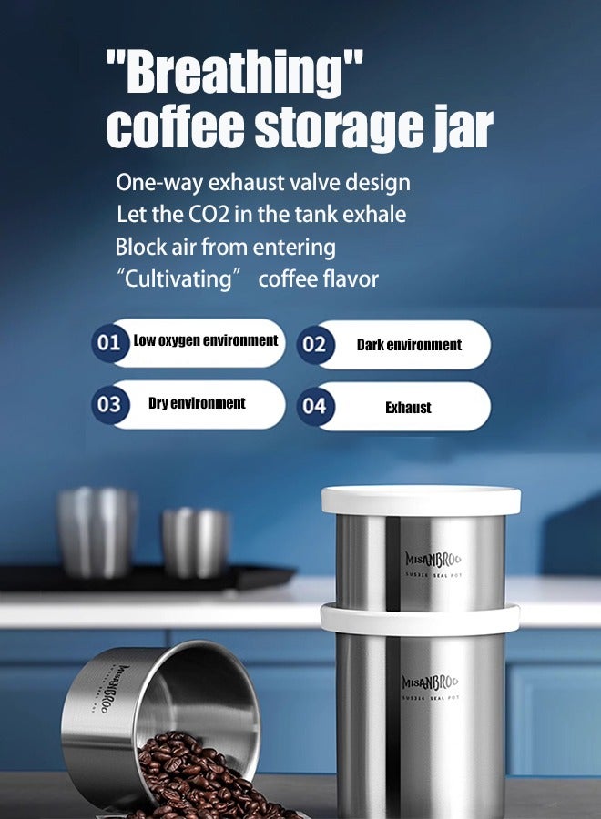 MISANBROO 316L stainless steel sealed tank Antibacterial coffee bean one-way exhaust storage tank tea coffee powder milk powder sealed tank(500ML)  - Image 2