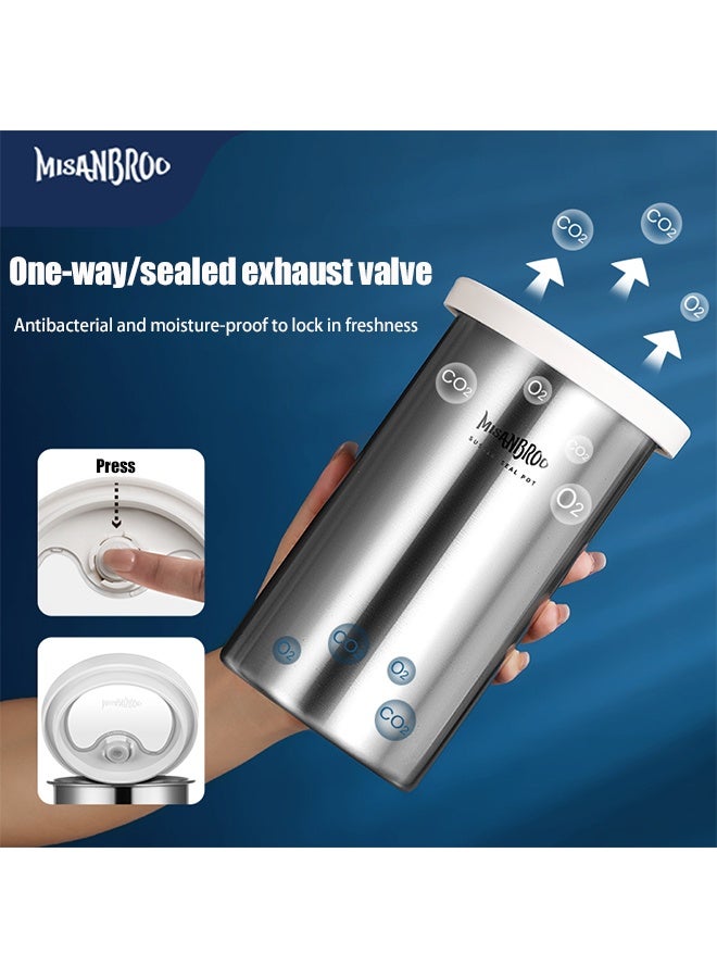 MISANBROO 316L stainless steel sealed tank Antibacterial coffee bean one-way exhaust storage tank tea coffee powder milk powder sealed tank(500ML)  - Image 3