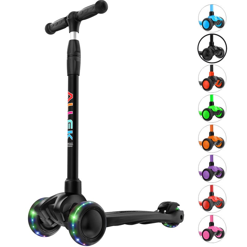 Allek Kick Scooter B03, Lean 'N Glide 3-Wheeled Push Scooter with Extra Wide PU Light-Up Wheels, Any Height Adjustable Handlebar and Strong Thick Deck for Children from 3-12yrs (Black) - Image 1