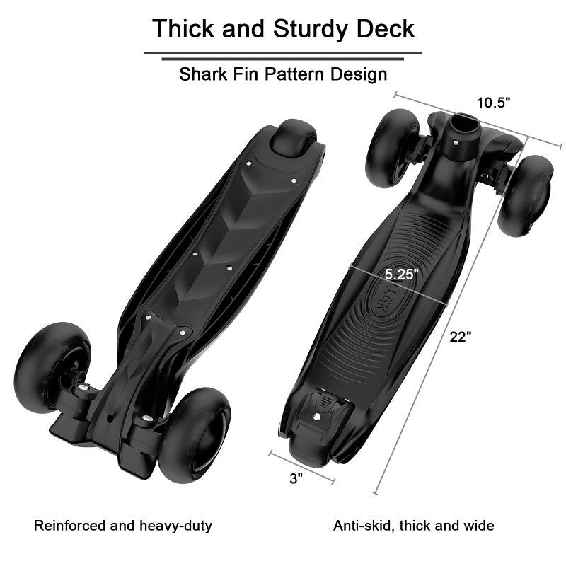Allek Kick Scooter B03, Lean 'N Glide 3-Wheeled Push Scooter with Extra Wide PU Light-Up Wheels, Any Height Adjustable Handlebar and Strong Thick Deck for Children from 3-12yrs (Black) - Image 3