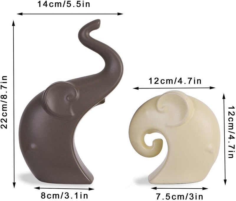 LADROX Lavish Matte Home Décor Elephant Set | Ceramic Figurines - (Set of 2 Piece, Brown Cream) - Image 4