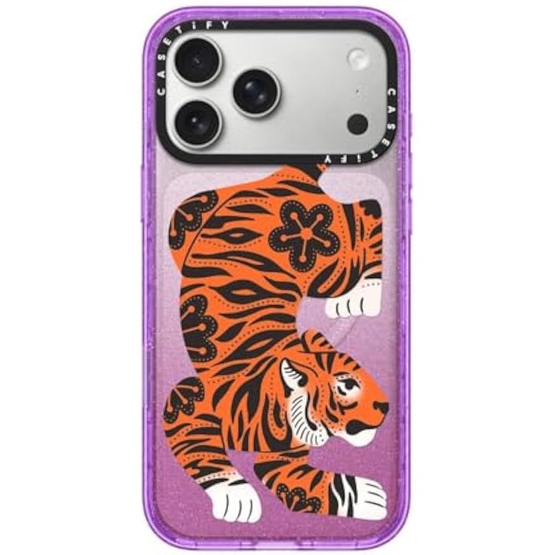 Casetify Impact iPhone 17 Pro Max Case 【Slim/Compatible with Magsafe / 8.2 ft. 4X Military Grade Drop Protection】 - Fierce Tiger - Glitter Purple - Image 1